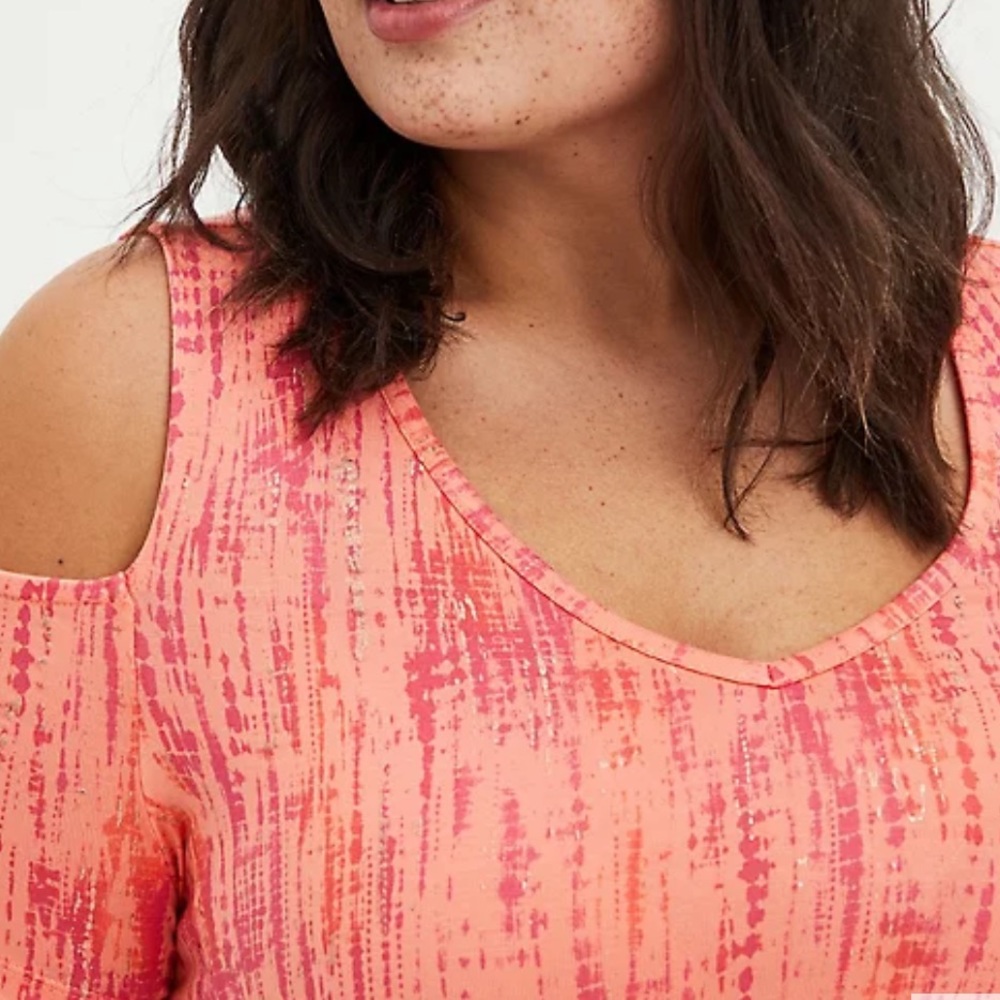 Super Soft Cold Shoulder Orange Tie Dye T-Shirt Dress - Picture 4 of 7